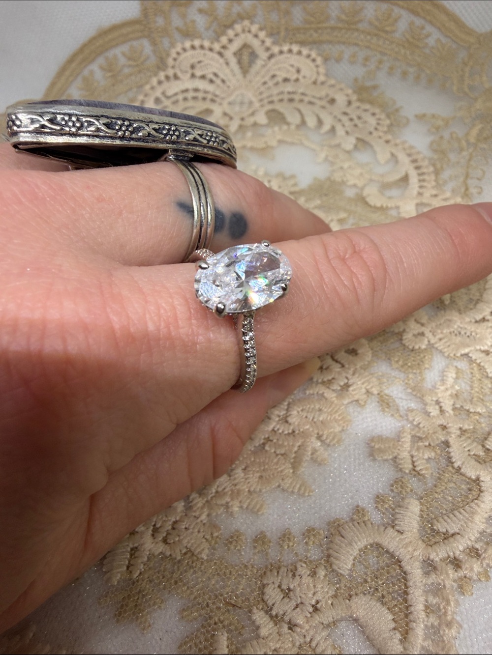 3 CTW Moissanite Oval Pavé 925 Sterling Silver Estate Ring Sz 8 Old Money Style